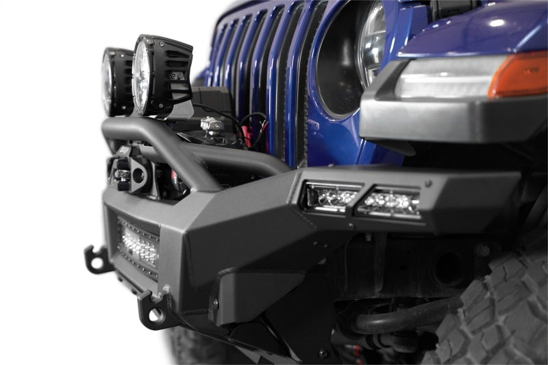 Addictive Desert Designs steel rear bumper for Jeep Wrangler JL and Gladiator JT, featuring a rugged, matte black finish.