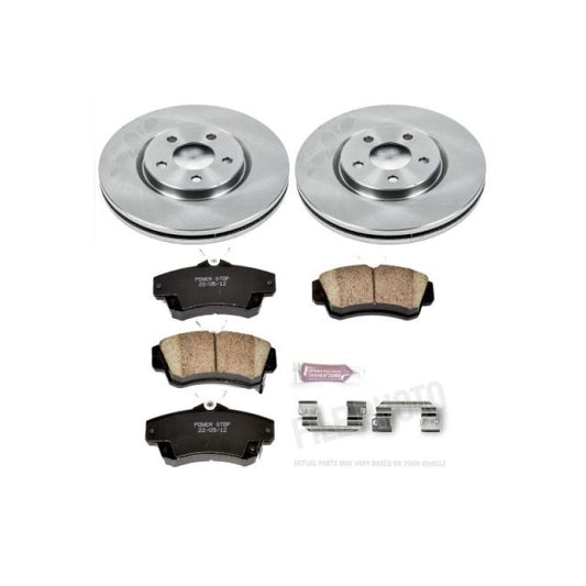 PowerStop OE brake kit for front of Chrysler PT Cruiser (2003-2009) with brake rotors and pads.