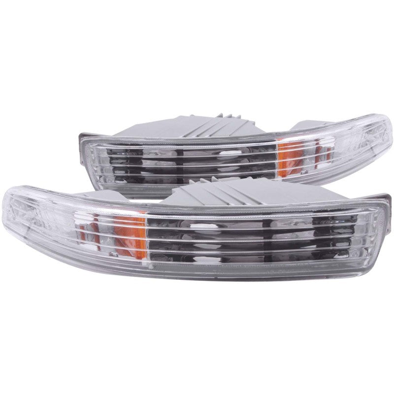 ANZO chrome corner parking lights with amber reflector for 1994-1997 Acura Integra, showing detailed chrome finish and amber reflector.