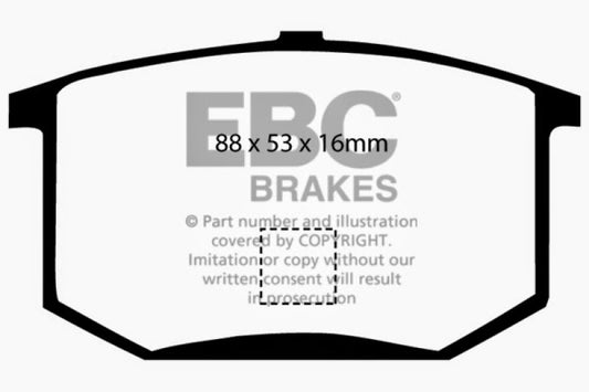 EBC Redstuff rear brake pads for Lotus Esprit 2.0, high-performance brake pads with red friction material in packaging