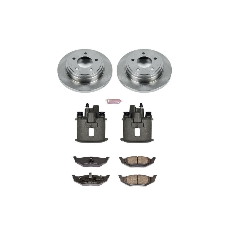PowerStop OE rear brake kit with calipers for Chrysler 300M (1999-2004), including brake rotors and hardware.