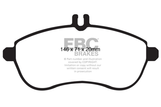 EBC Greenstuff front brake pads for Mercedes-Benz C250 W204 1.8 Turbo, performance brake pads with green friction material.