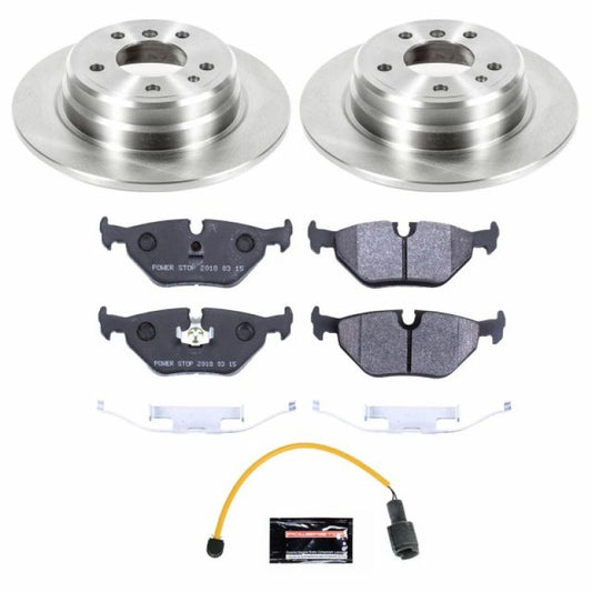 PowerStop rear brake kit for 1989 BMW 525i, track day performance brake components, with black brake calipers and rotors.