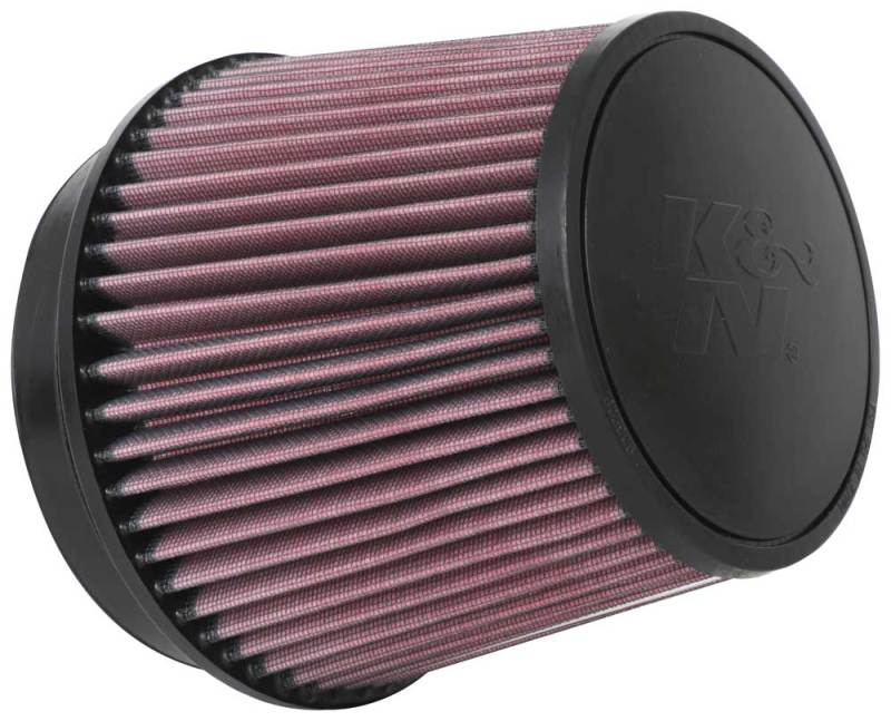 K&N Engineering universal clamp-on air filter with 6-inch flange, 7.5-inch base, 5.875-inch top, and 6-inch height, black finish