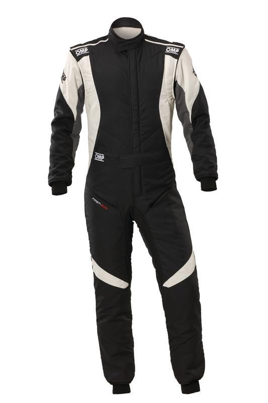 OMP FIRST EVO OVERALL my2025 FIA 8856-2018/SFI BLACK / WHITE SZ 58