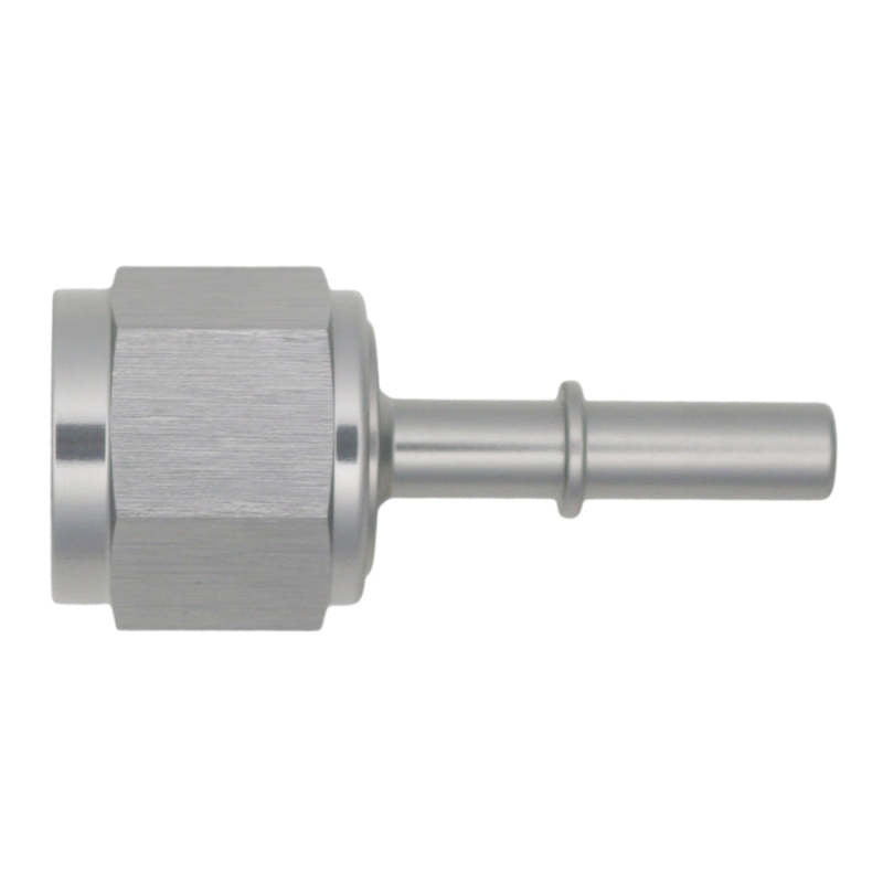 DeatschWerks 10AN female flare swivel to 5/16 inch male EFI quick disconnect fitting in anodized DW Titanium for fuel systems.