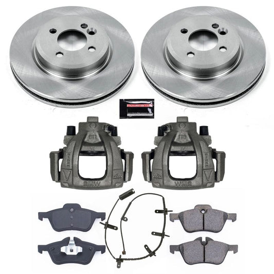 PowerStop Mini Cooper front brake kit with calipers, OEM-style brake components for 2002-2006 models, high-performance automotive parts.