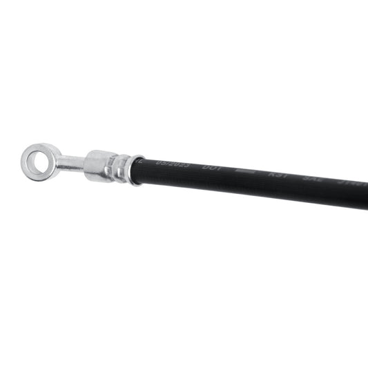 DFC Hyundai Accent front-left brake hose from the brake line kit, showing the flexible rubber and metal fittings.