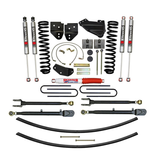 Skyjacker 8.5-inch lift kit for 2005-2007 Ford F-350 Super Duty with dual rear wheel, includes suspension components and hardware.