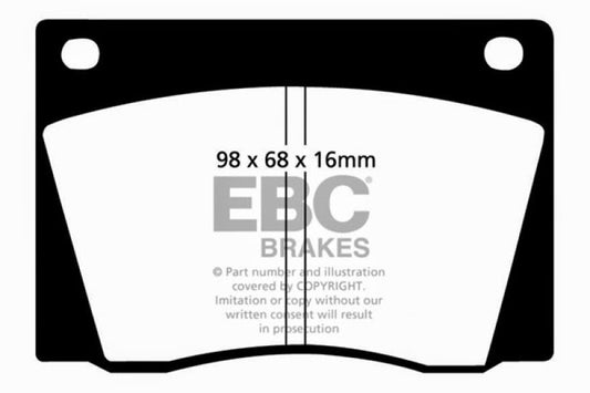 EBC Greenstuff front brake pads for 1967-1974 Chevrolet AC 428, performance brake pads with green friction material.