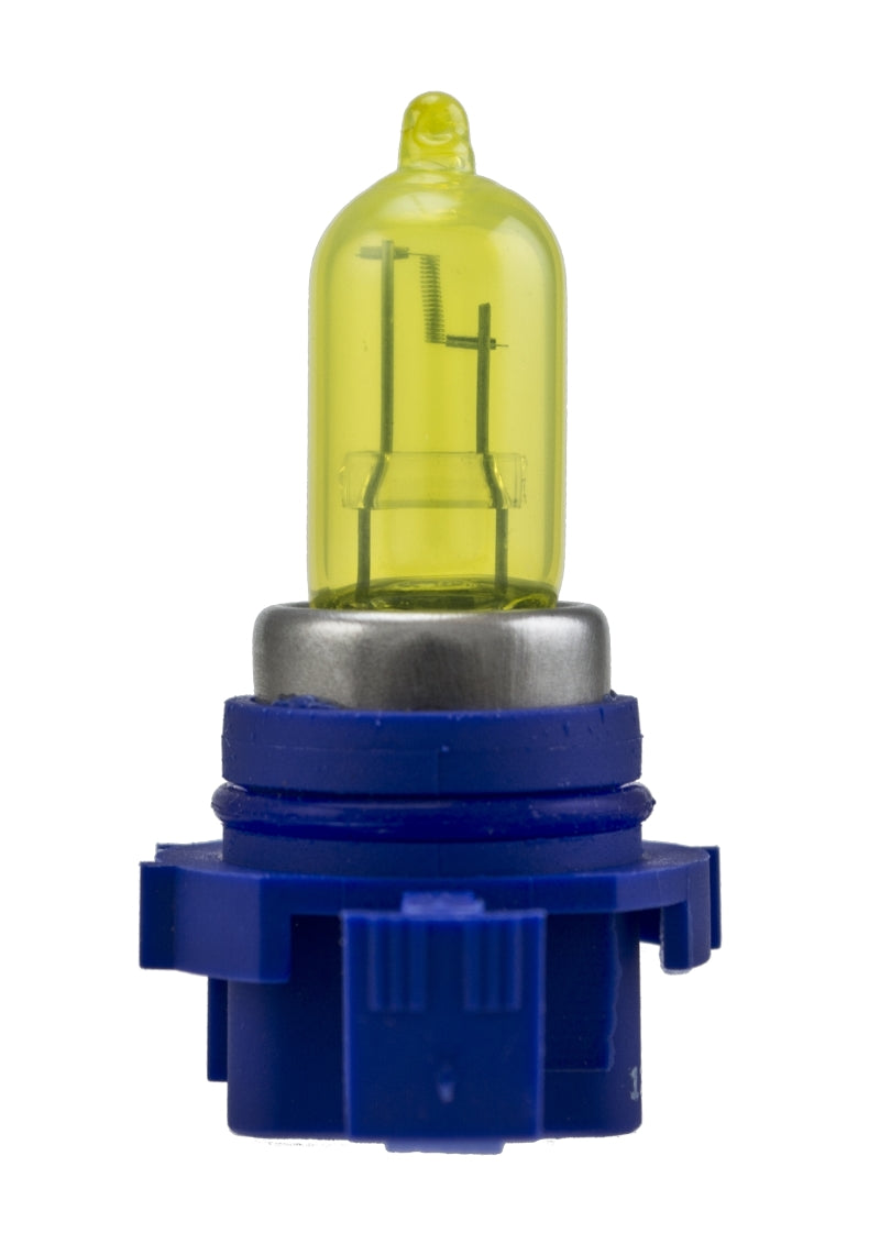 Pair of Hella H16/9009 12V 35W Xen Pure Yellow XY bulbs for vehicle headlights with yellow tint, optimal for enhanced visibility.