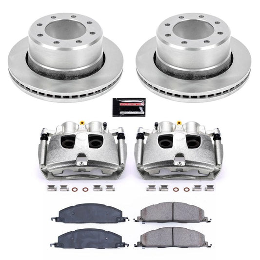 PowerStop OE brake rotors and calipers for 2011-2012 Ram 3500 rear Autospecialty brake kit showing installed components.