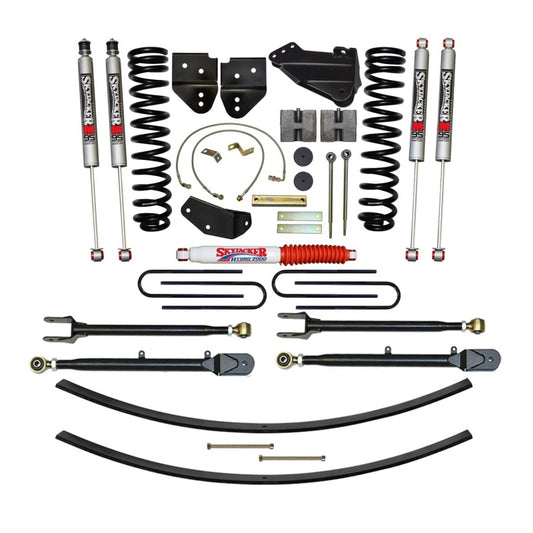 Skyjacker 8.5-inch lift kit installed on a Ford F250 4WD truck, featuring heavy-duty suspension components.