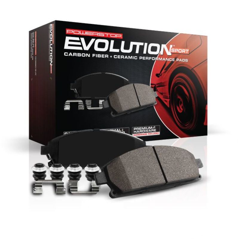 PowerStop Z23 Evolution Sport rear brake pads for Land Rover LR3, includes hardware, high-performance brake components.