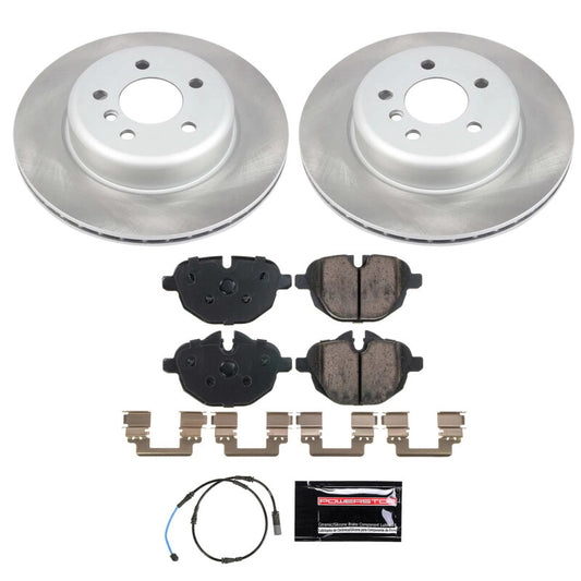 PowerStop rear semi-coated brake rotor kit for BMW ActiveHybrid 5 2012-2016, performance brake kit with drilled and slotted design.