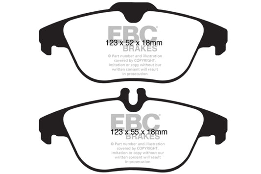 EBC Greenstuff rear brake pads for Mercedes-Benz C250 W204 1.8 Turbo, performance brake pads, shown in the image.
