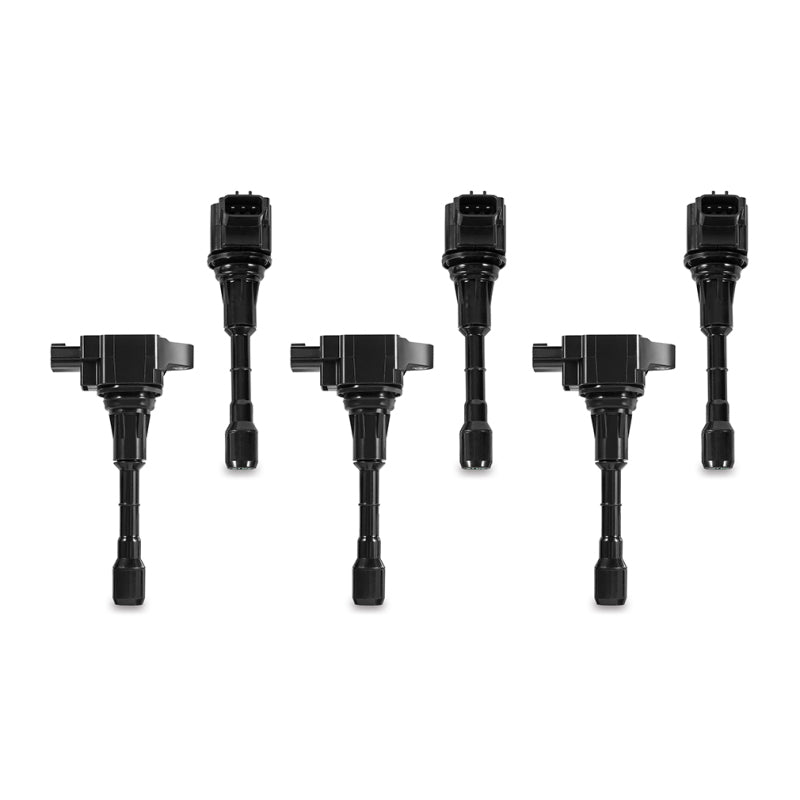 Set of six Mishimoto 2009-2020 Nissan 370Z ignition coils, stock replacement ignition coils for engine performance.