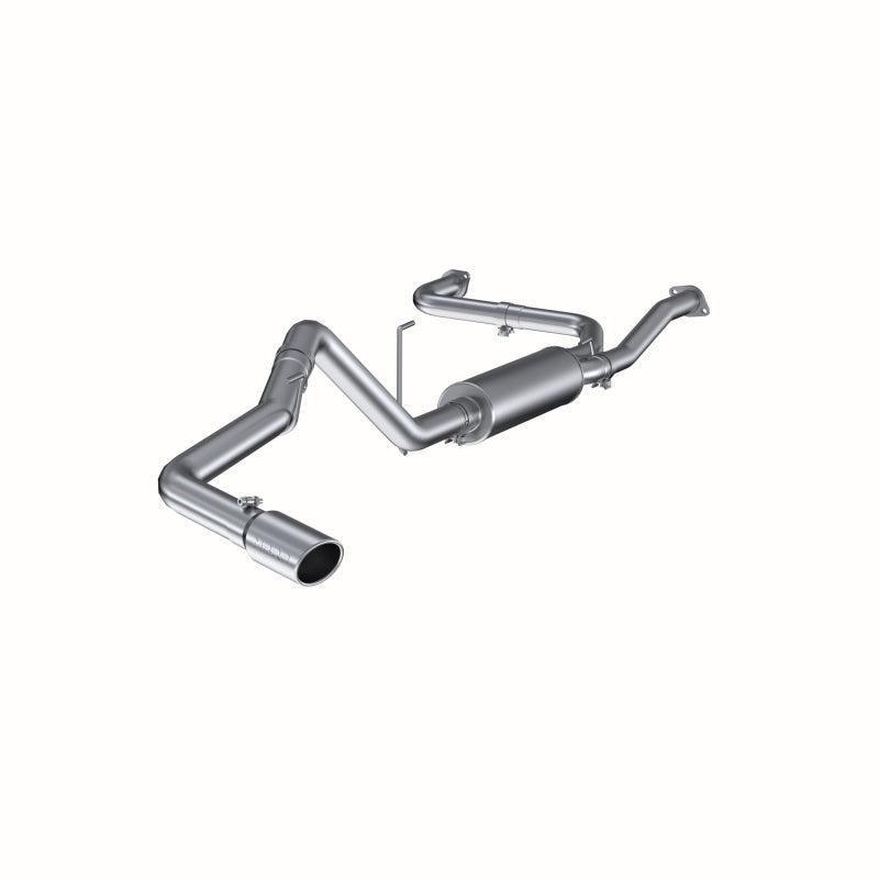 MBRP Nissan Frontier 4.0L V6 single side aluminum cat back exhaust system installed on a pickup truck.