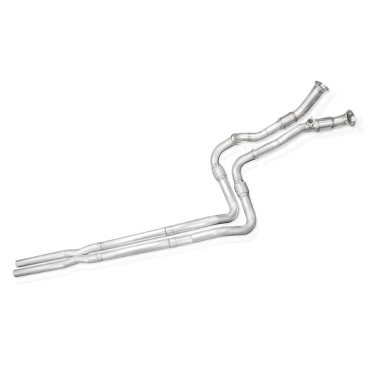 Stainless Works stainless steel downpipe for 2025+ RAM 1500 3.0L V6 engine showing the sleek pipe and exhaust connections.