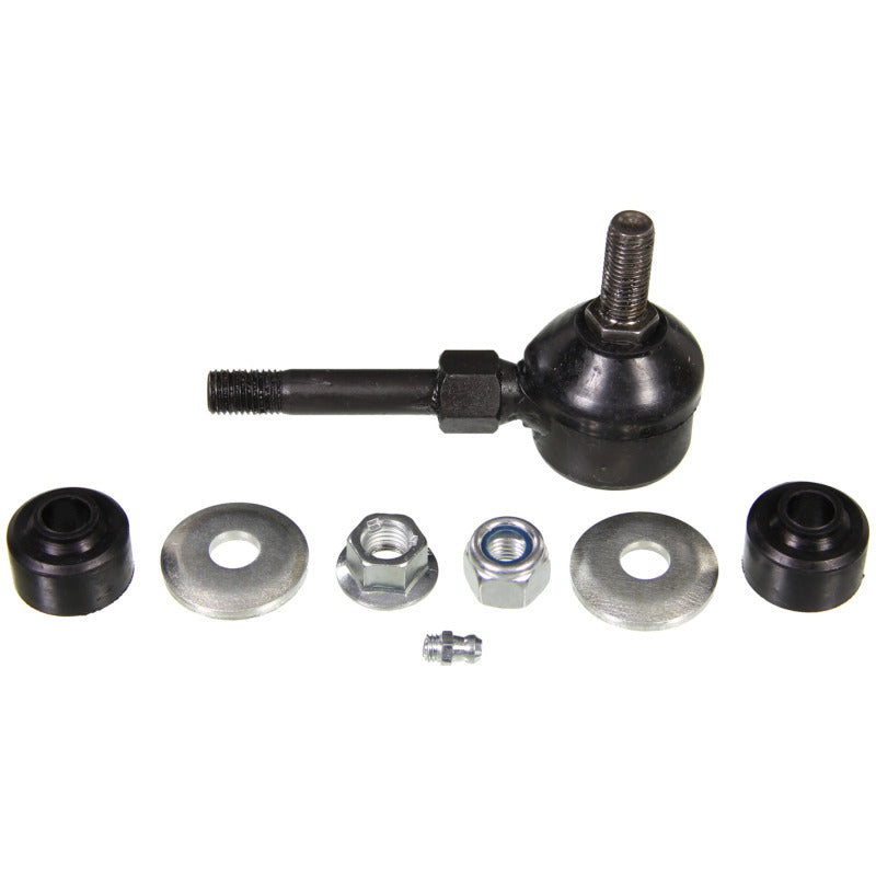 Moog Nissan NX 91-93 front sway bar endlinks, part of the sway bar link kit, shown mounted on the vehicle suspension.