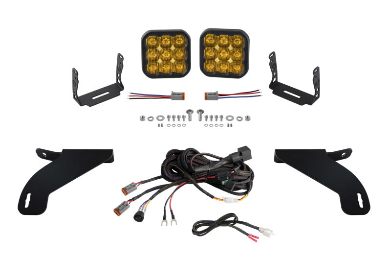 Diode Dynamics Ford F-150 SS5 bumper LED pod light kit with sport yellow driving lights installed on front bumper