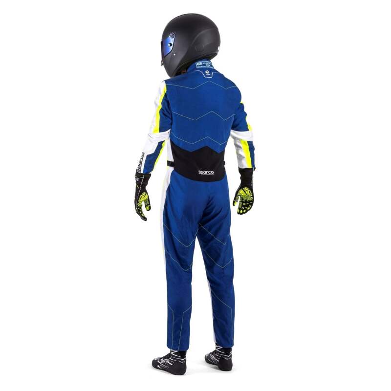 Sparco Kerb ADV racing suit in blue and yellow, lightweight racing suit with racing suit details and branding visible.