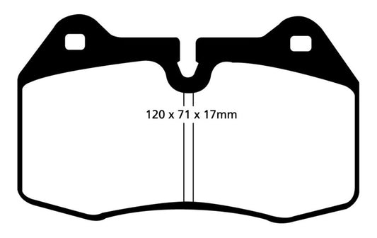 EBC Redstuff front brake pads for BMW M5 E34 3.8 model, high-performance brake pads with red friction material.