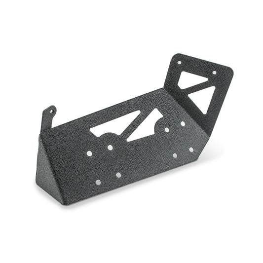 DV8 Offroad Jeep JL/JT engine bay compressor mount for air suspension, durable steel construction, installed in engine compartment.