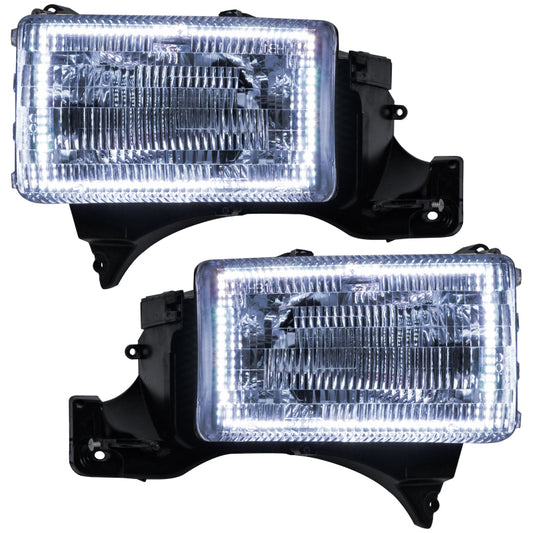 Oracle Dodge Ram 94-02 halo headlights with white pre-assembled design, showcasing clear lens and bright white accents.