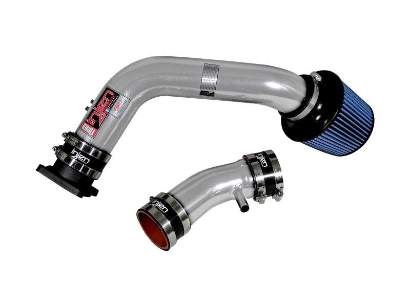 Polished Injen cold air intake for 2002-2006 Nissan Sentra SER Spec V 2.5L engine, showing the sleek aluminum construction and inlet tube.