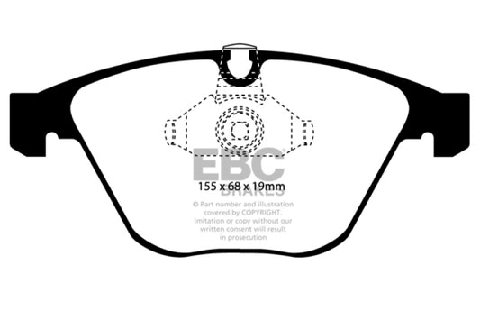 EBC Redstuff front brake pads for BMW M3 E90 4.0, high-performance brake pads with red friction material for improved stopping power.
