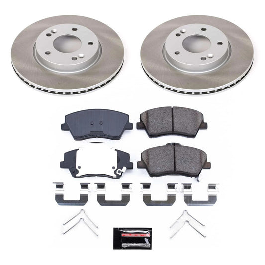 PowerStop semi-coated front brake rotor kit for Hyundai Elantra 2017-2020, performance brake kit with ventilated rotors.