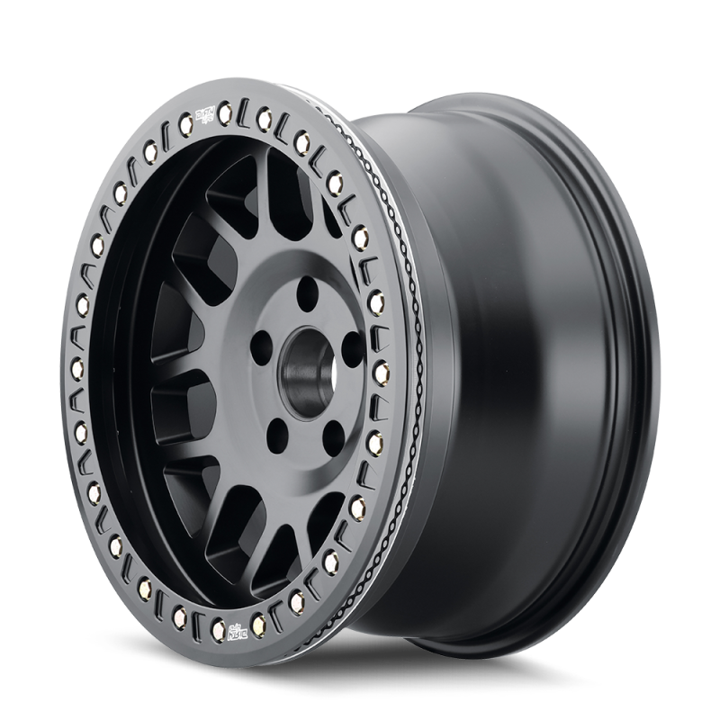 Dirty Life 9312 Mesa Race 17x9 matte black cast wheel with 6x139.7 bolt pattern, -12mm offset, and 106mm hub.