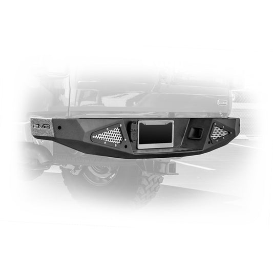 Steel rear bumper for 2018+ Jeep Gladiator by DV8 Offroad, rugged off-road bumper with sturdy construction and mounting points.