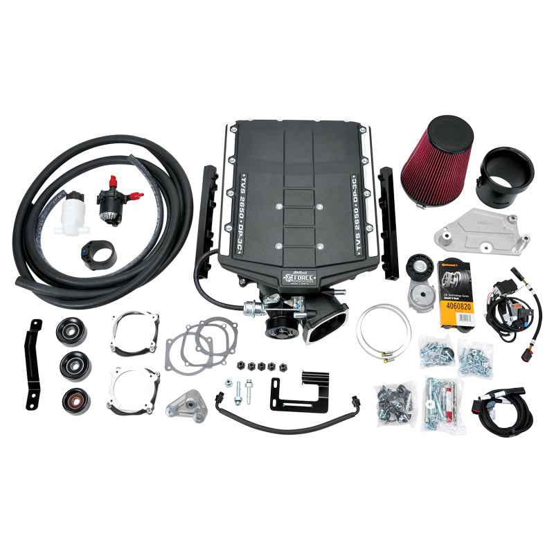 Edelbrock Supercharger for 2015-2019 Ford Coyote 5.0 V8, universal fit with modified inlet, shown on engine.