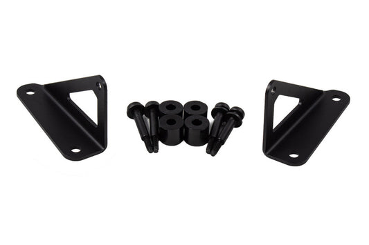 Diode Dynamics Jeep JL Wrangler/Gladiator hood bracket kit for light bars and cubes, showing metal mounting brackets and hardware.