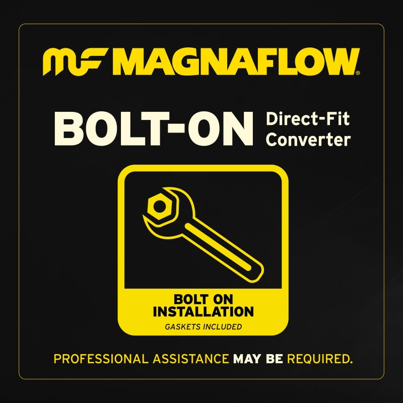 MagnaFlow catalytic converter for 2014-2015 Kia Sportage 2.4L, direct fit, metallic with mounting brackets and inlet/outlet pipes.