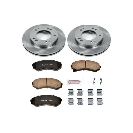 PowerStop OE brake kit for 2002 Honda Passport front auto brake replacement with brake rotors and pads.