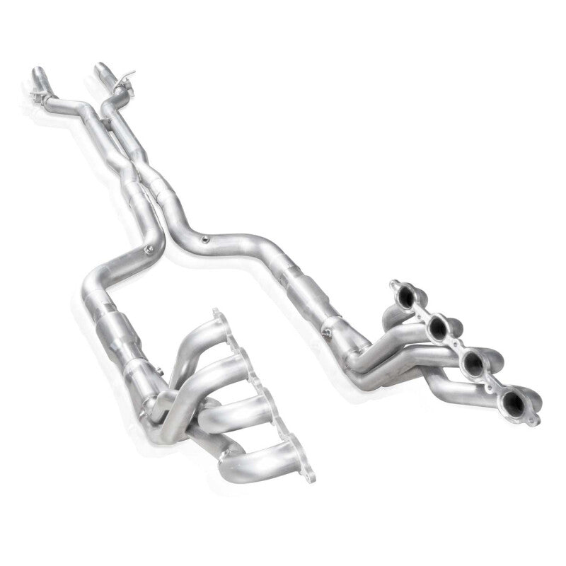 Stainless Works stainless steel long tube headers kit for 2016-2022 Chevrolet Camaro 6.2L V8 engine, with connecting leads.
