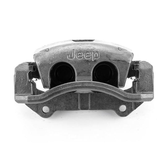 PowerStop OE front left brake caliper with bracket and logo for Jeep Commander 2006-2010, automotive brake part.
