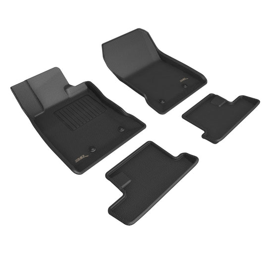 Black 3D MAXpider rubber floor mats for 2022 Toyota GR86 Kagu, covering first and second row seats with textured surface.