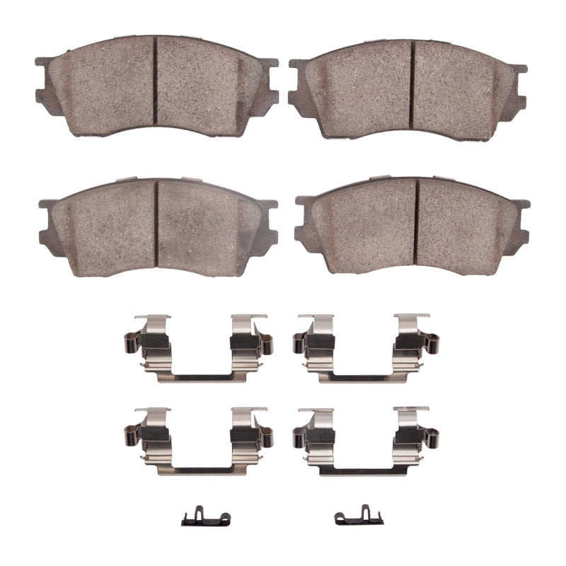 R1 Concepts Mazda Millenia 95-02 front brake pads and hardware kit, OE style, with metal backing plates and mounting hardware.