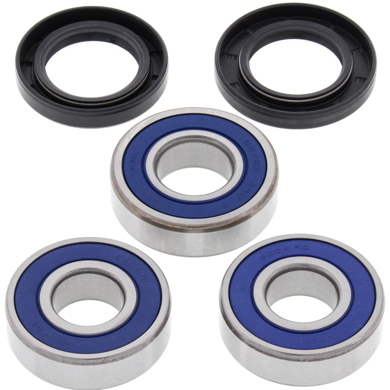 All Balls Racing rear wheel bearing kit for 1995-1996 Honda CBR600F3 motorcycle, showing metal bearings and packaging.