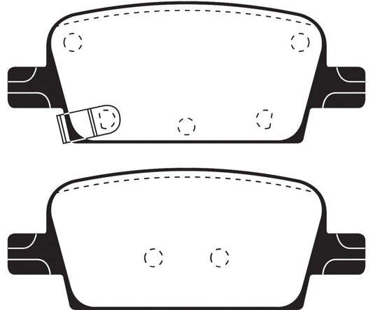 EBC Greenstuff rear brake pads for 2016+ Chevrolet Malibu 1.5L Turbo, performance brake pads with mechanical pin backing.