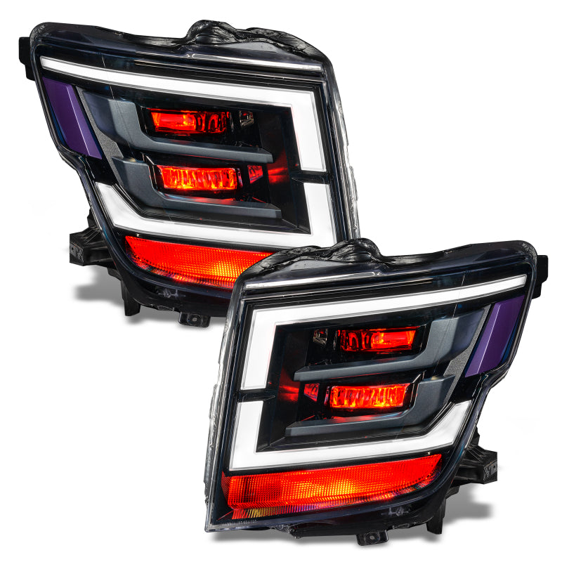Oracle Lighting Nissan Titan Demon Eye RGB headlight upgrade kit with ColorSHIFT feature, showcasing the LED headlight with vibrant illumination.
