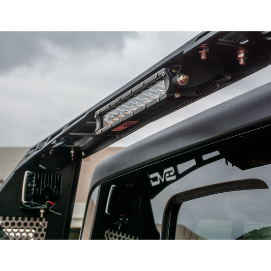 DV8 Offroad Jeep Gladiator chase rack installed on 2019+ model, rugged off-road accessory with bolt-on design for enhanced rear cargo security.