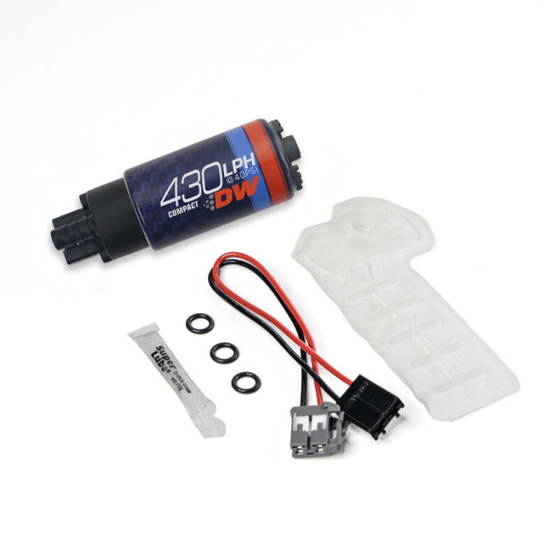 DeatschWerks DW430C compact fuel pump for 2016+ Infiniti Q50 and 2023 Nissan Z, showing the high-performance pump unit.