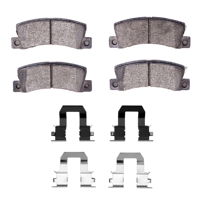 R1 Concepts Toyota Celica 1994-1997 rear OE brake pads and hardware kit, showing black brake pads and metal hardware components.
