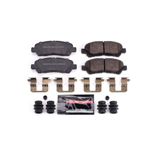 PowerStop Z23 Evolution Sport rear brake pads for Toyota Highlander 2008-2013, with hardware, designed for high-performance braking.