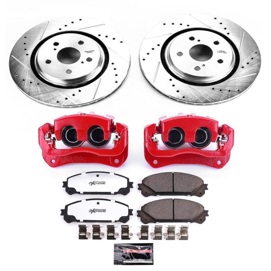 PowerStop brake calipers from the Z36 Truck & Tow Kit for Lexus RX450hL front suspension, performance upgrade component.
